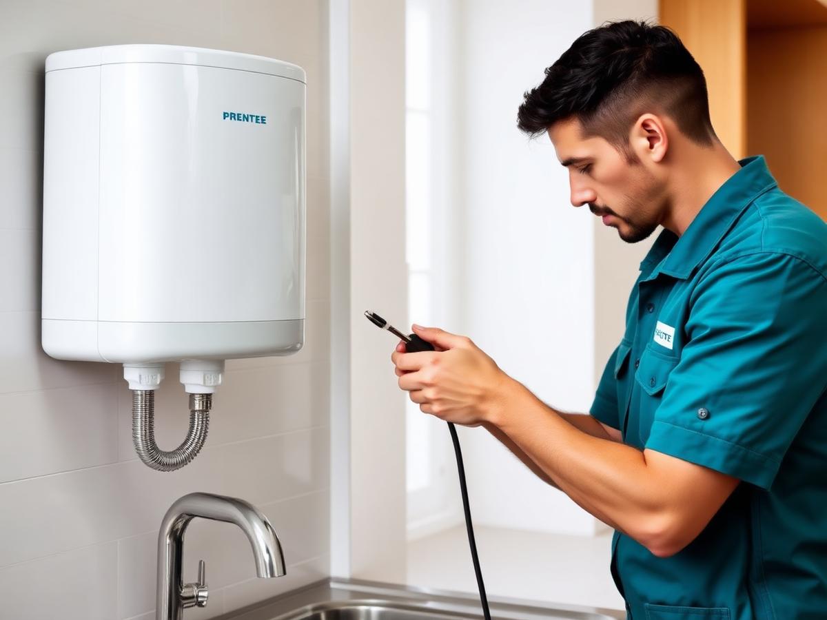 Technician installing a wall-mounted RO water purifier